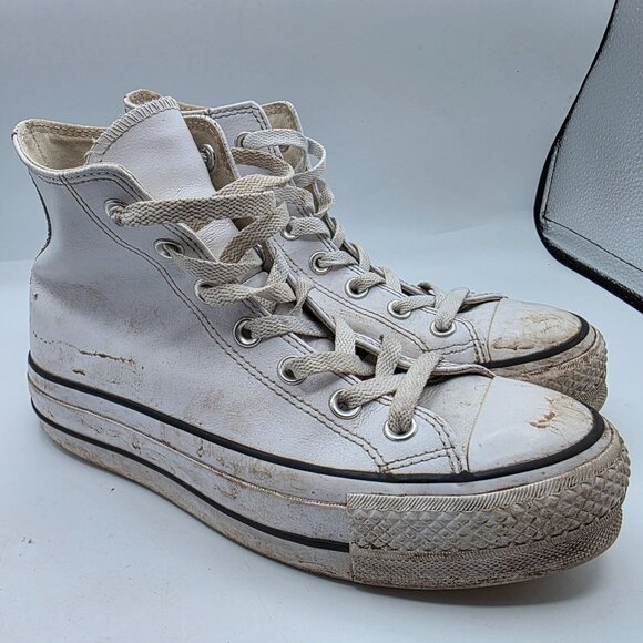Converse Chuck Taylor All Star Lift Platform Leather Womens Size 7 White Shoes - Picture 1 of 13